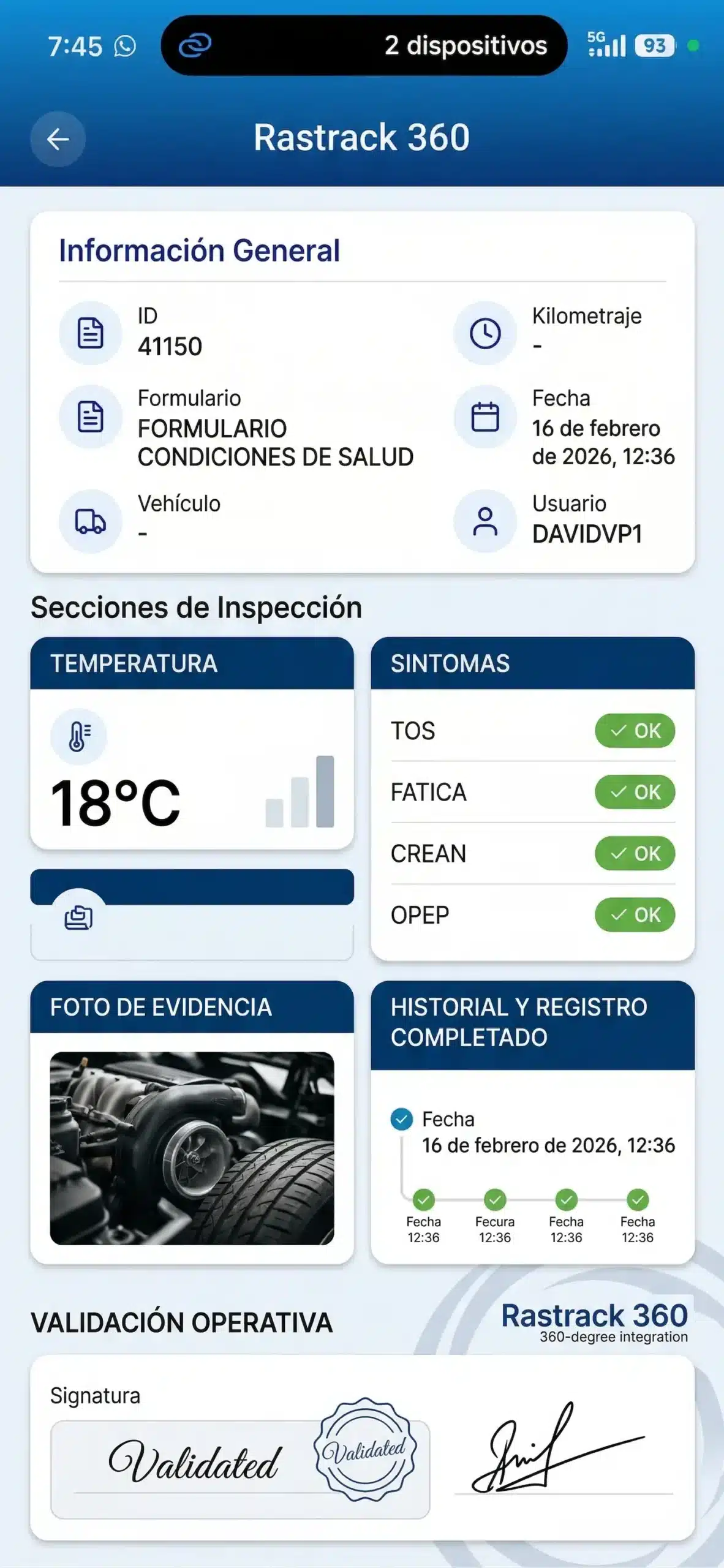 Bloque de evidencias y trazabilidad en Rastrack 360