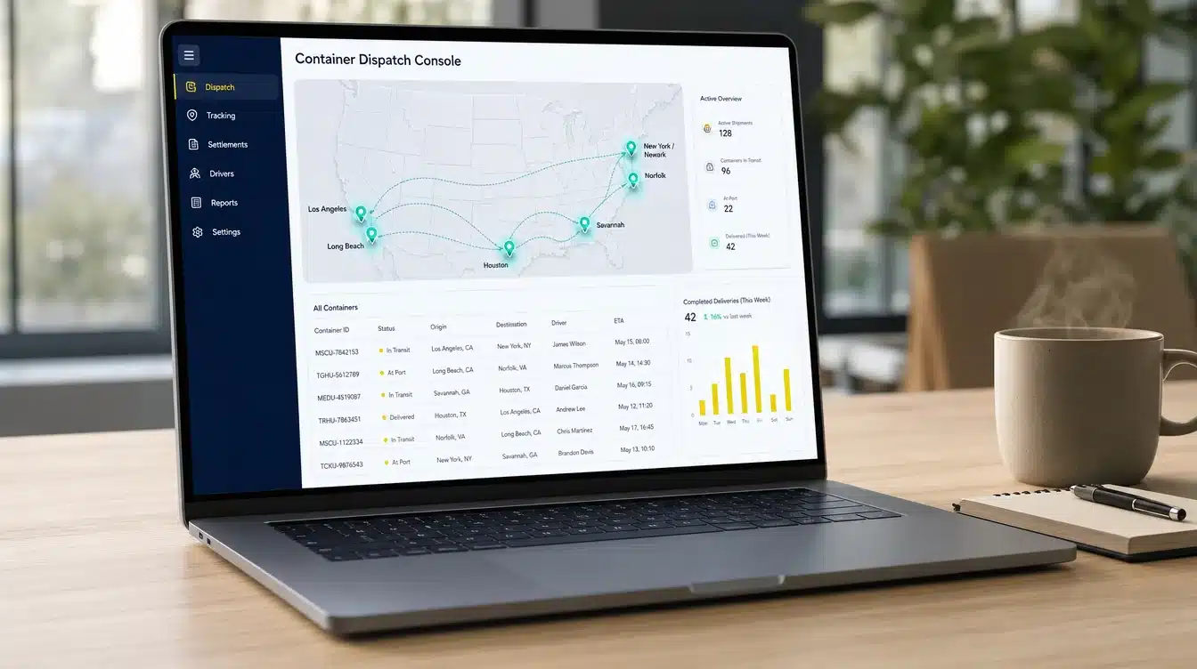 Drayage management system dashboard tracking containers across US ports in real time