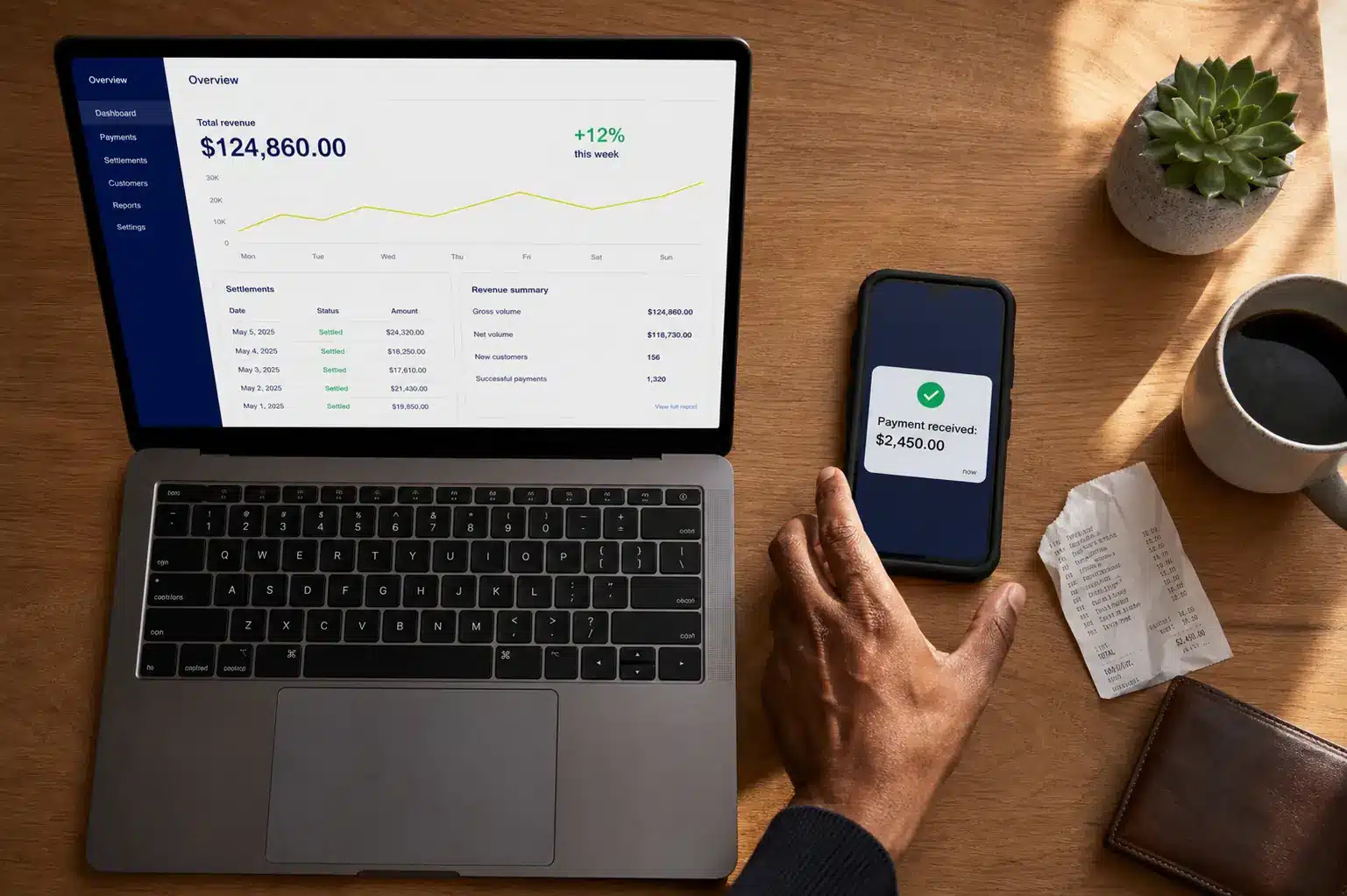 Driver settlement software dashboard showing weekly revenue and payment notifications