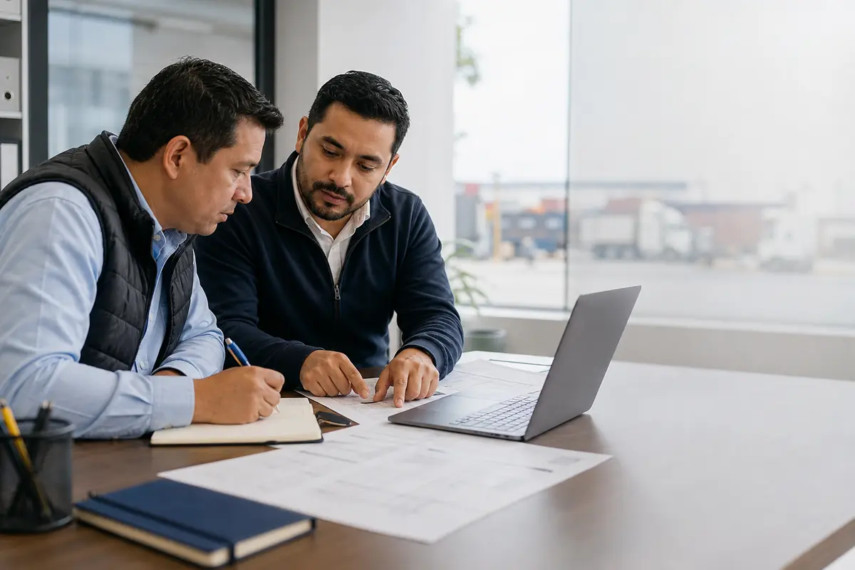 Dos profesionales revisan una solución de monitoreo para su operación logística.