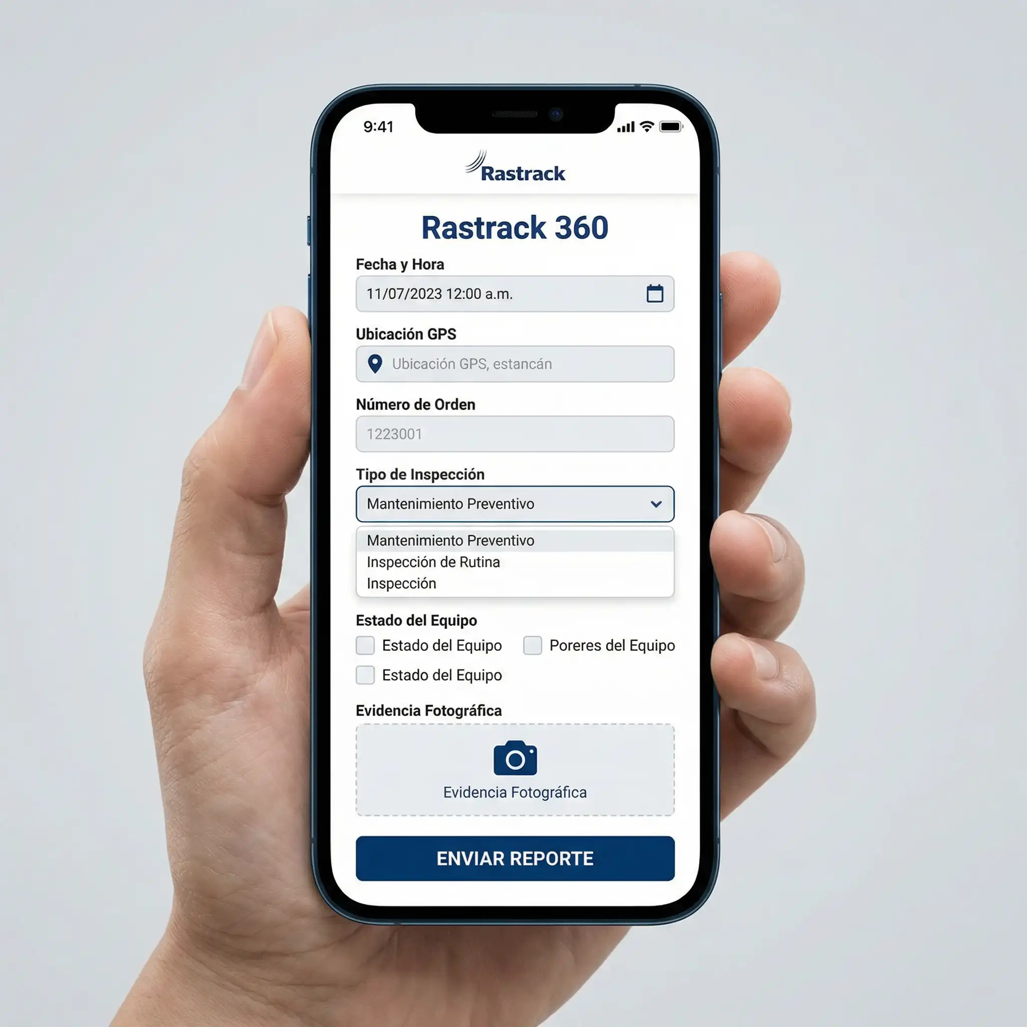 Mockup de formulario digital en Rastrack 360